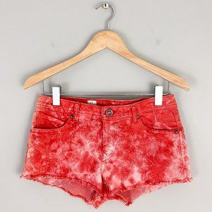 Volcom High Voltage Cut Off Jean Short Red Tie Dye